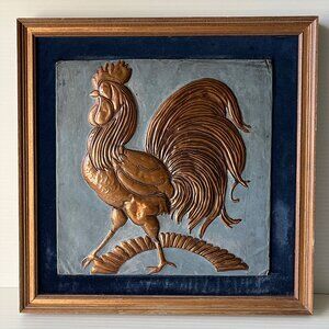 Vintage Copper Rooster Embossed Framed Wall Art Farmhouse French Country Decor